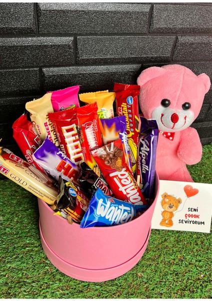 Sevgiliye Özel 25CM Pembe Ayıcık ve Çikolata Kutusu Hediye Seti fiyatları