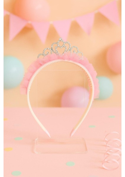 Taşlı ve Taraklı Koyu Pembe Renkli Kız Çocuk Prenses Taç- Kutulu fiyatları