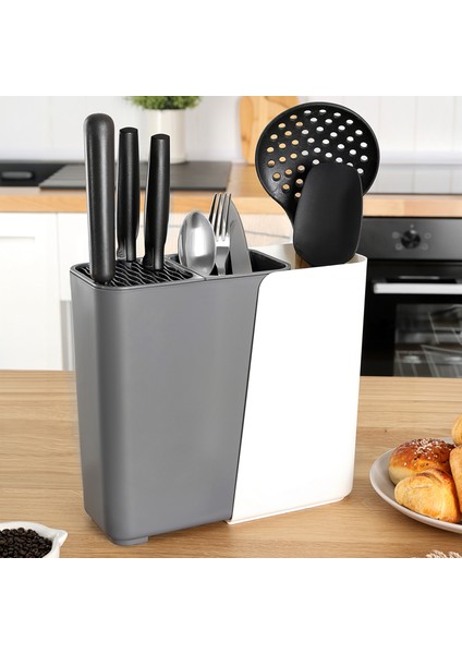 Ayarlanabilir Kaşık Bıçak Standı - Uzayabilen Organizer Bıçaklık Tezgah Üstü Kaşıklık Antrasit