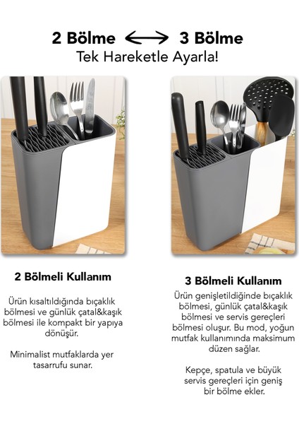 Ayarlanabilir Kaşık Bıçak Standı - Uzayabilen Organizer Bıçaklık Tezgah Üstü Kaşıklık Antrasit fiyatları