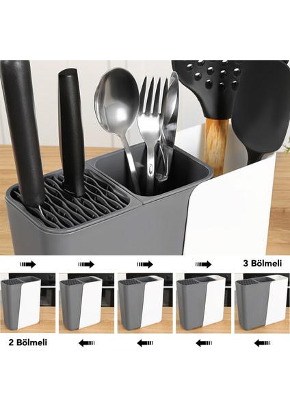 Ayarlanabilir Kaşık Bıçak Standı - Uzayabilen Organizer Bıçaklık Tezgah Üstü Kaşıklık Antrasit modelleri