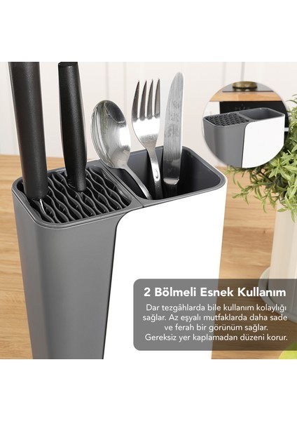 Ayarlanabilir Kaşık Bıçak Standı - Uzayabilen Organizer Bıçaklık Tezgah Üstü Kaşıklık Antrasit fırsatları