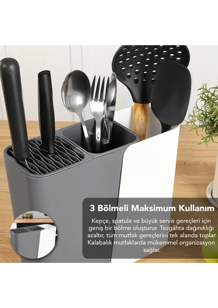 Ayarlanabilir Kaşık Bıçak Standı - Uzayabilen Organizer Bıçaklık Tezgah Üstü Kaşıklık Antrasit indirimleri