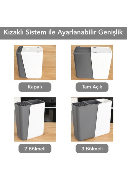 Ayarlanabilir Kaşık Bıçak Standı - Uzayabilen Organizer Bıçaklık Tezgah Üstü Kaşıklık Antrasit