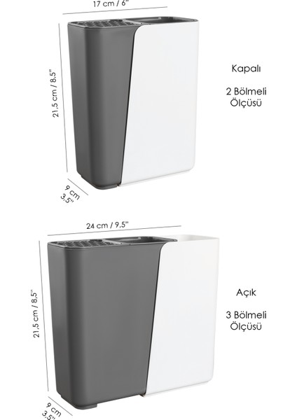 Ayarlanabilir Kaşık Bıçak Standı - Uzayabilen Organizer Bıçaklık Tezgah Üstü Kaşıklık Antrasit