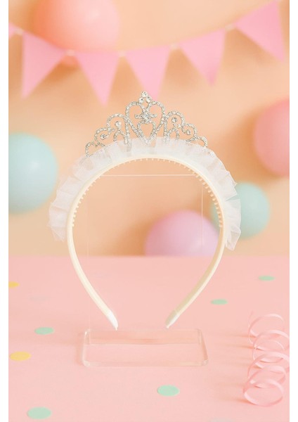 Taşlı ve Taraklı Beyaz Renkli Kız Çocuk Prenses Taç- Kutulu fiyatları