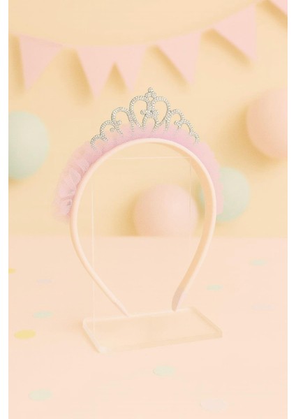Taşlı ve Taraklı Açık Pembe Renkli Kız Çocuk Prenses Taç- Kutulu fiyatları