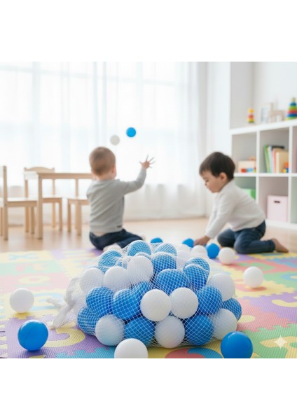 100 Adet Oyun Havuzu Topu Mavi Beyaz