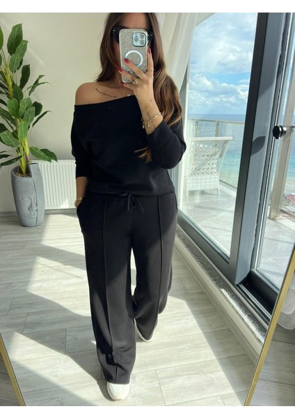 Cottonlab Kadın Uzun Kollu Tek Omuzdan Açık Modal Bluz ve Pantolon Ikili Takım indirimleri