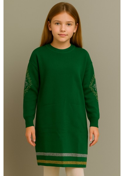 Kız Çocuk Uzun Kollu Desenli Triko Elbise – Rahat Kalıp, Günlük ve Şık Model - Yeşil fırsatları