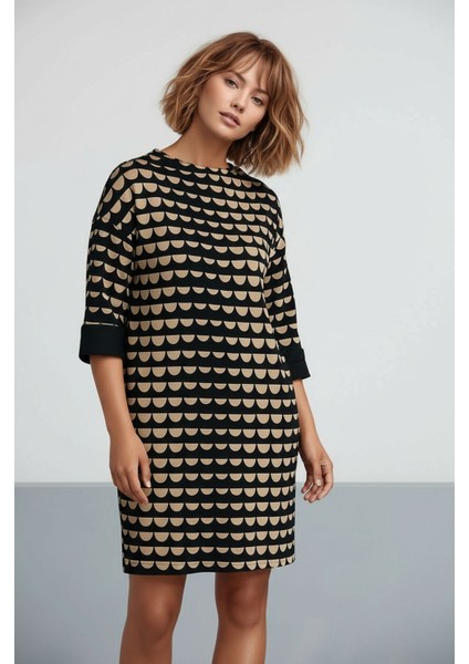 Kadın Turuncu Sarı Geometrik Desenli Oversize Büyük Beden Curve Spor Şık Elbise fırsatları