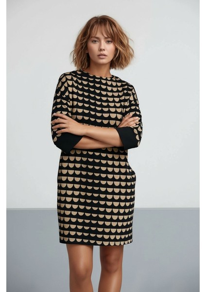 Kadın Turuncu Sarı Geometrik Desenli Oversize Büyük Beden Curve Spor Şık Elbise indirimleri