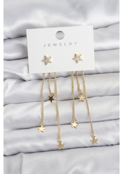 Yıldız Model Gold Renk Pirinç Sallantılı Kadın Küpe - Lisinya