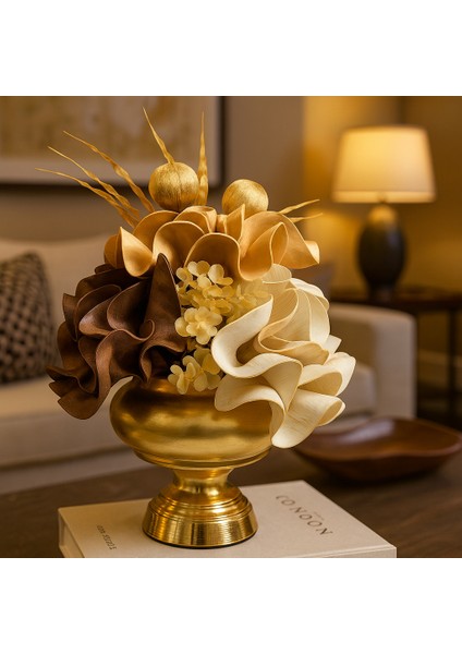 Lüks Şekerlik Model - Latex Aranjman - Metal Saksı Gold/gold