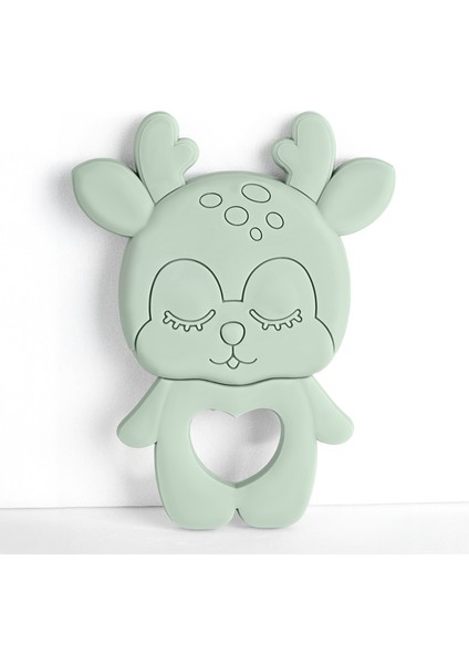 Geyik Silikon Diş Kaşıyıcı - Sevimli Hayvan Figürlü Bebek Diş Kaşıyıcı Dişlik Yeşil