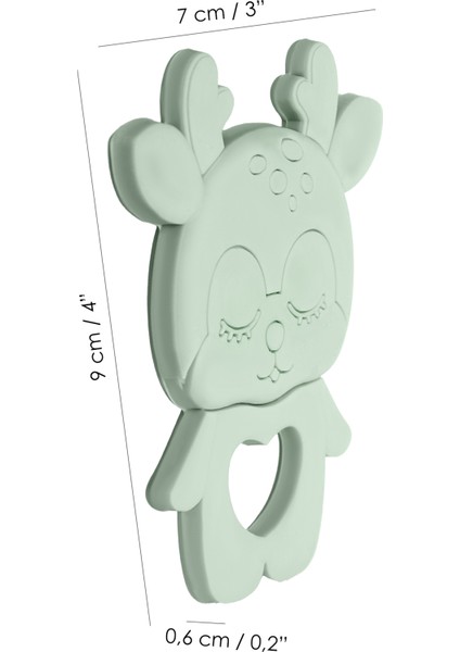 Geyik Silikon Diş Kaşıyıcı - Sevimli Hayvan Figürlü Bebek Diş Kaşıyıcı Dişlik Yeşil