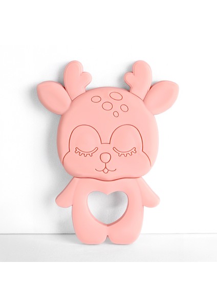 Geyik Silikon Diş Kaşıyıcı - Sevimli Hayvan Figürlü Bebek Diş Kaşıyıcı Dişlik Pembe