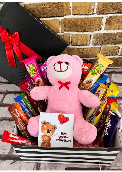 Pembe Ayıcıklı ve Bol Çikolatalı Sevgili Hediye Kutusu fiyatları