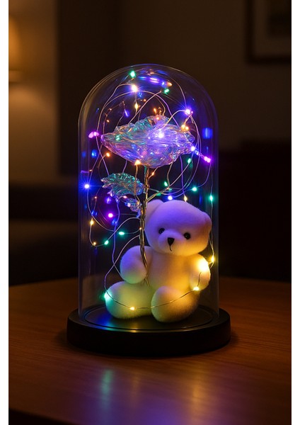 Sevgililer Günü ve Öğretmenler Günü Için Ledli Ayıcık ve Sonsuzluk Gülü Hediyesi