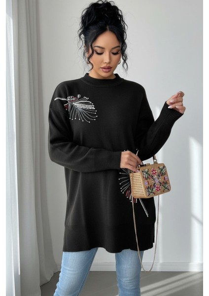 Taş Işlemeli Şık Tasarım Uzun Kollu Triko Tunik Rahat Kalıp Günlük ve Özel Gün Kombinlerine Uygun fırsatları