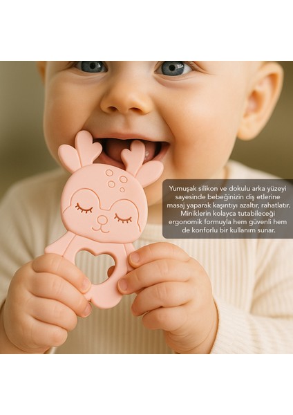 Geyik Silikon Diş Kaşıyıcı - Sevimli Hayvan Figürlü Bebek Diş Kaşıyıcı Dişlik Pembe modelleri