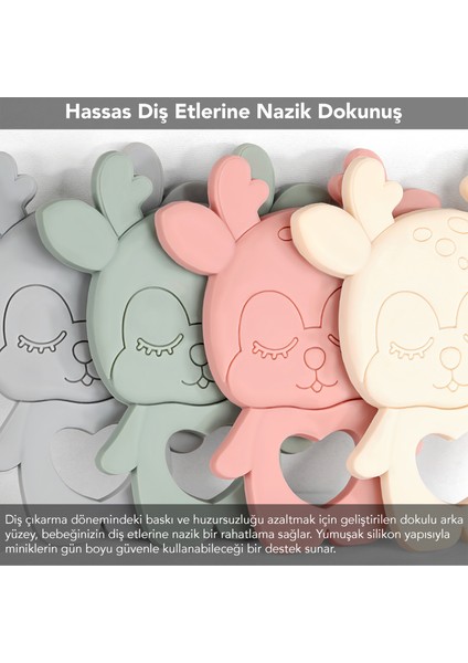 Geyik Silikon Diş Kaşıyıcı - Sevimli Hayvan Figürlü Bebek Diş Kaşıyıcı Dişlik Pembe fırsatları