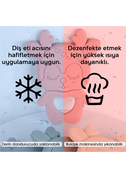 Geyik Silikon Diş Kaşıyıcı - Sevimli Hayvan Figürlü Bebek Diş Kaşıyıcı Dişlik Pembe indirimleri