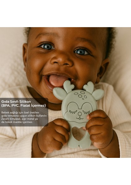 Geyik Silikon Diş Kaşıyıcı - Sevimli Hayvan Figürlü Bebek Diş Kaşıyıcı Dişlik Pembe