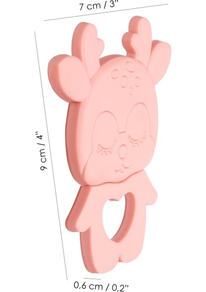 Geyik Silikon Diş Kaşıyıcı - Sevimli Hayvan Figürlü Bebek Diş Kaşıyıcı Dişlik Pembe