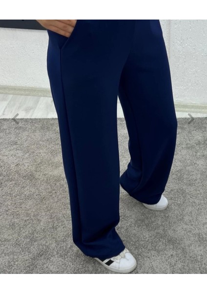 Modal Kumaş Lacivert Bol Paça Palazzo Eşofman - Lacivert