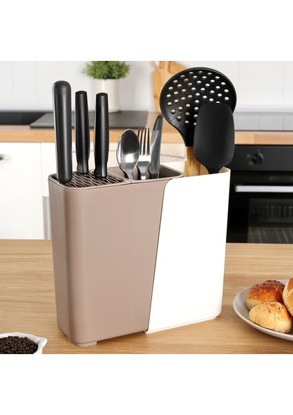 Ayarlanabilir Kaşık Bıçak Standı - Uzayabilen Bölmeli Organizer Bıçaklık Tezgah Üstü Kaşıklık Latte