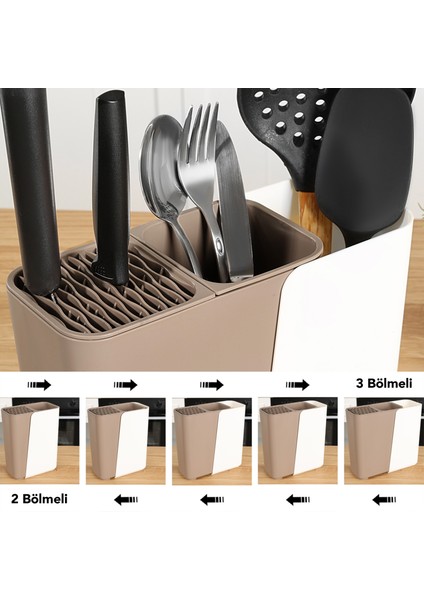 Ayarlanabilir Kaşık Bıçak Standı - Uzayabilen Bölmeli Organizer Bıçaklık Tezgah Üstü Kaşıklık Latte modelleri