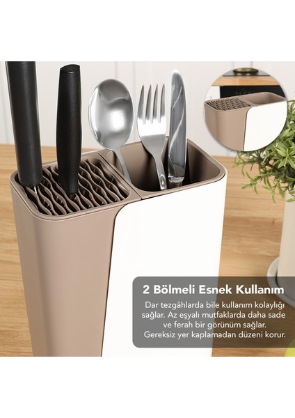 Ayarlanabilir Kaşık Bıçak Standı - Uzayabilen Bölmeli Organizer Bıçaklık Tezgah Üstü Kaşıklık Latte fırsatları