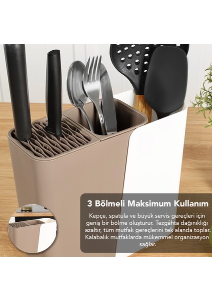 Ayarlanabilir Kaşık Bıçak Standı - Uzayabilen Bölmeli Organizer Bıçaklık Tezgah Üstü Kaşıklık Latte indirimleri