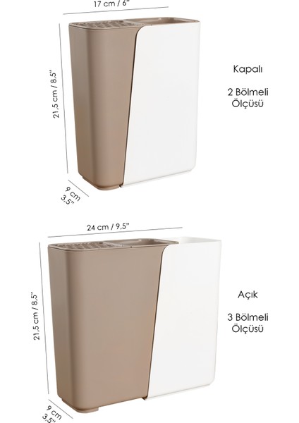 Ayarlanabilir Kaşık Bıçak Standı - Uzayabilen Bölmeli Organizer Bıçaklık Tezgah Üstü Kaşıklık Latte