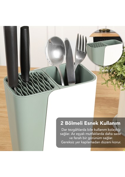 Ayarlanabilir Kaşık Bıçak Standı - Uzayabilen Bölmeli Organizer Bıçaklık Tezgah Üstü Kaşıklık Yeşil fırsatları