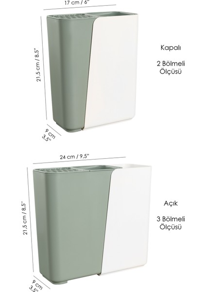Ayarlanabilir Kaşık Bıçak Standı - Uzayabilen Bölmeli Organizer Bıçaklık Tezgah Üstü Kaşıklık Yeşil