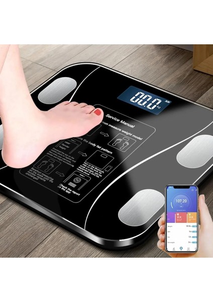 Yağ Ölçer Fonksiyonlu Dijital Baskül Elektronik Tartı Akıllı Bluetooth LCD Dijital Ekran Ev Vücut (5332)