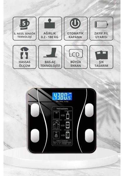 Yağ Ölçer Fonksiyonlu Dijital Baskül Elektronik Tartı Akıllı Bluetooth LCD Dijital Ekran Ev Vücut (5332) fırsatları
