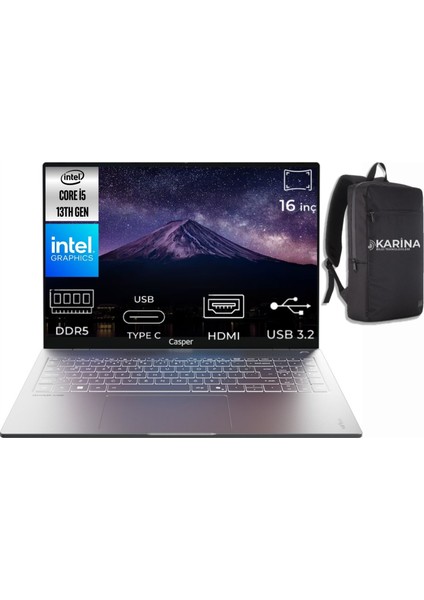 Nirvana I5-13420H S200.1342-K33 96GB Ddr5 512GB W11PRO 16" Taşınabilir Bilgisayar