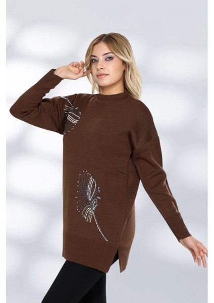 Taş Işlemeli Şık Tasarım Uzun Kollu Triko Tunik Rahat Kalıp Günlük ve Özel Gün Kombinlerine Uygun