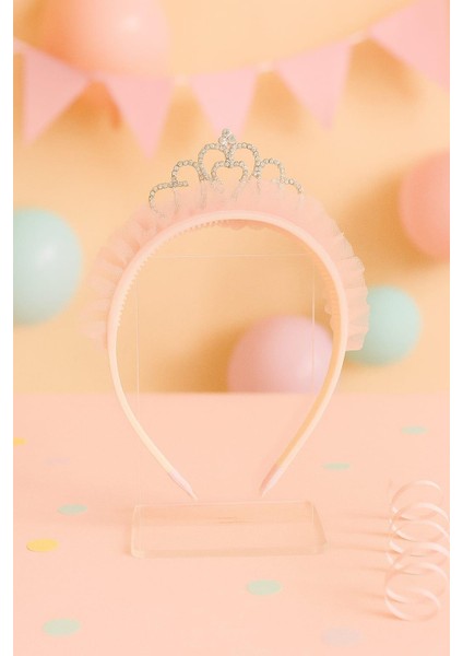 Taşlı ve Taraklı Açık Somon Renkli Kız Çocuk Prenses Taç- Kutulu fiyatları