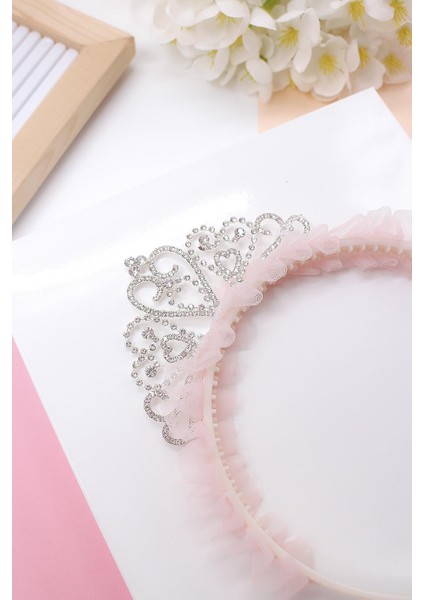 Taşlı ve Taraklı Açık Somon Renkli Kız Çocuk Prenses Taç- Kutulu modelleri