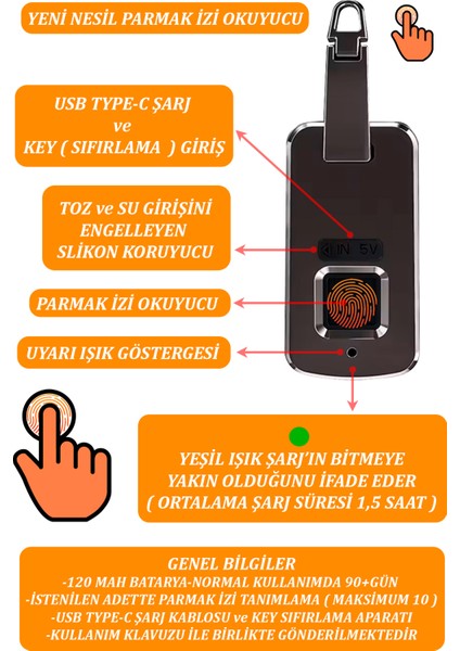 Yeni Nesil Parmak Izi Okuyucu Kilit Sistemli Gri Erkek Sırt Çantası 13,3-14 Inç