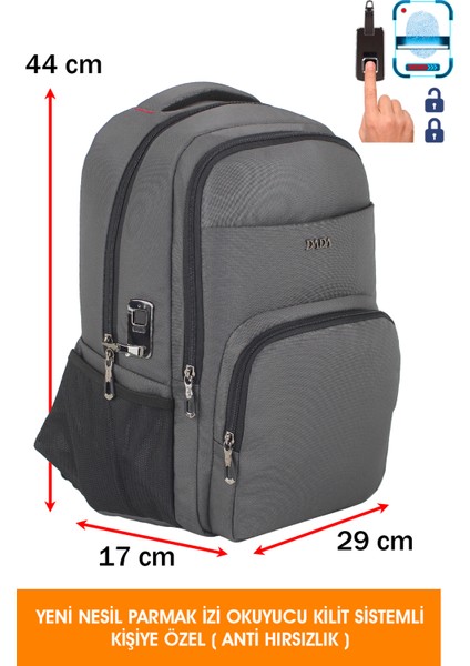 Yeni Nesil Parmak Izi Okuyucu Kilit Sistemli Gri Erkek Sırt Çantası 13,3-14 Inç fiyatları