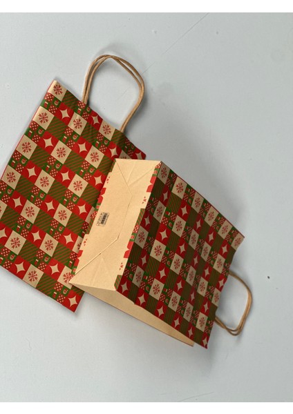 Yılbaşı Konseptli Kraft Kağıt Çanta 18X8X24 cm – 5’li Paket | Hediye Poşeti & Hediye Paketi modelleri