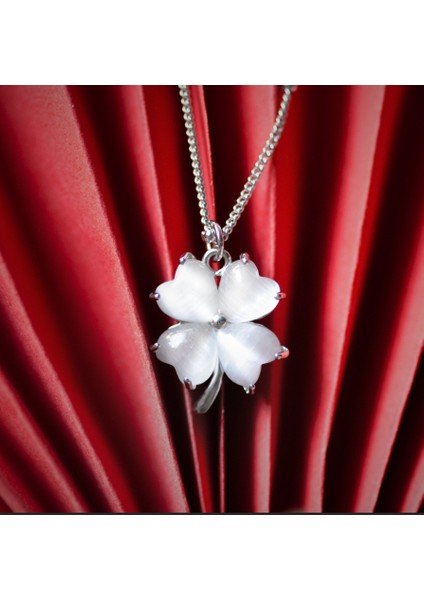 Sedef Doğal Taş Dört Yapraklı Yonca 925 Ayar Gümüş Kolye