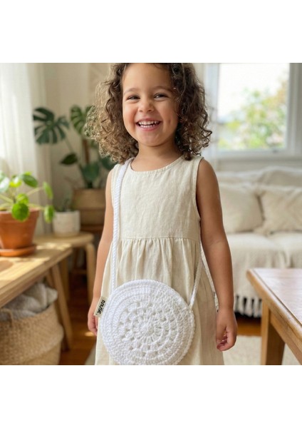 El Örgüsü Kız Çocuk Omuz Çantası - Snow Flake - Beyaz Yuvarlak modelleri