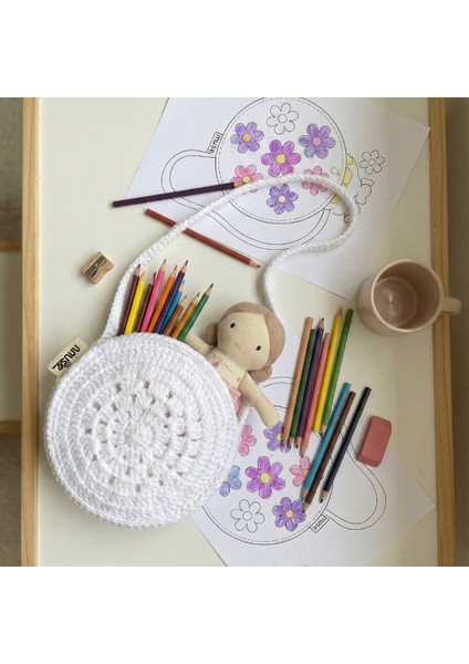 El Örgüsü Kız Çocuk Omuz Çantası - Snow Flake - Beyaz Yuvarlak indirimleri