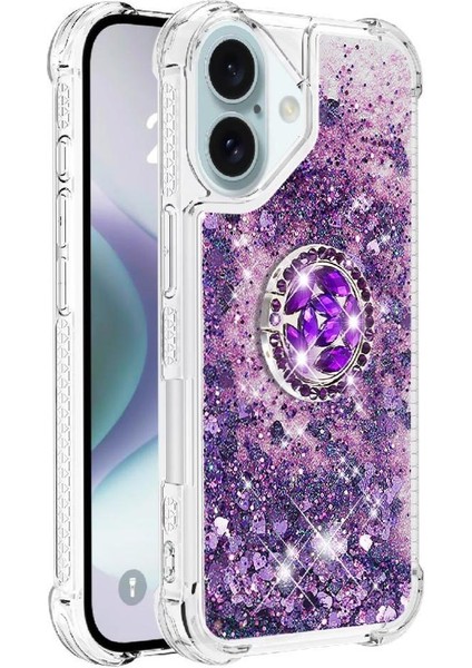 Halka Kickstand Halka Kickstand Köpüklü Kum ile IPhone 16 Için Telefon Kılıfı (Yurt Dışından) modelleri